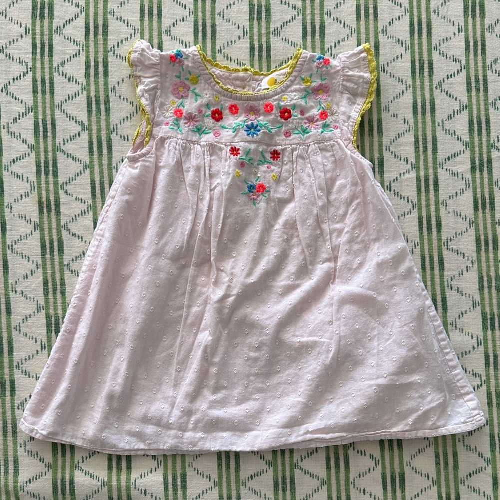 Boden Floral Embroidered Kids Dress - Pink